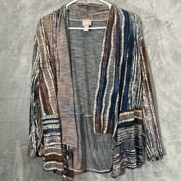 Chicos 1 Size Small Multicolor Stripe Rayon Cardigan Open Front Coverup Shawl - Picture 1 of 7
